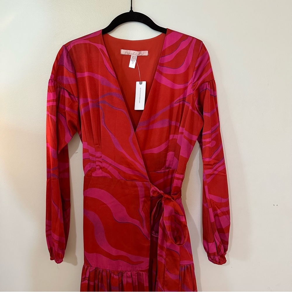 Anthropologie Pink Combo Maxi Wrap Dress